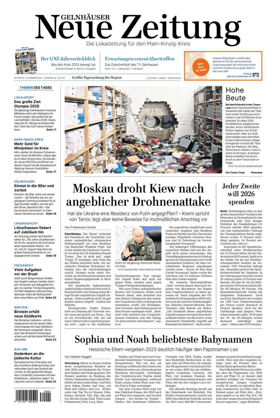 Gelnhäuser Neue Zeitung vom Mittwoch, 31.12.2025