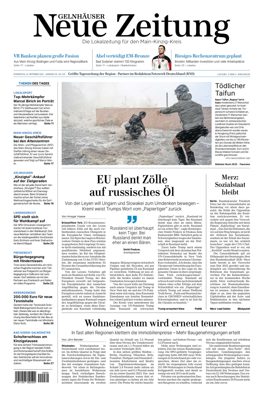 Gelnhäuser Neue Zeitung vom Donnerstag, 25.09.2025