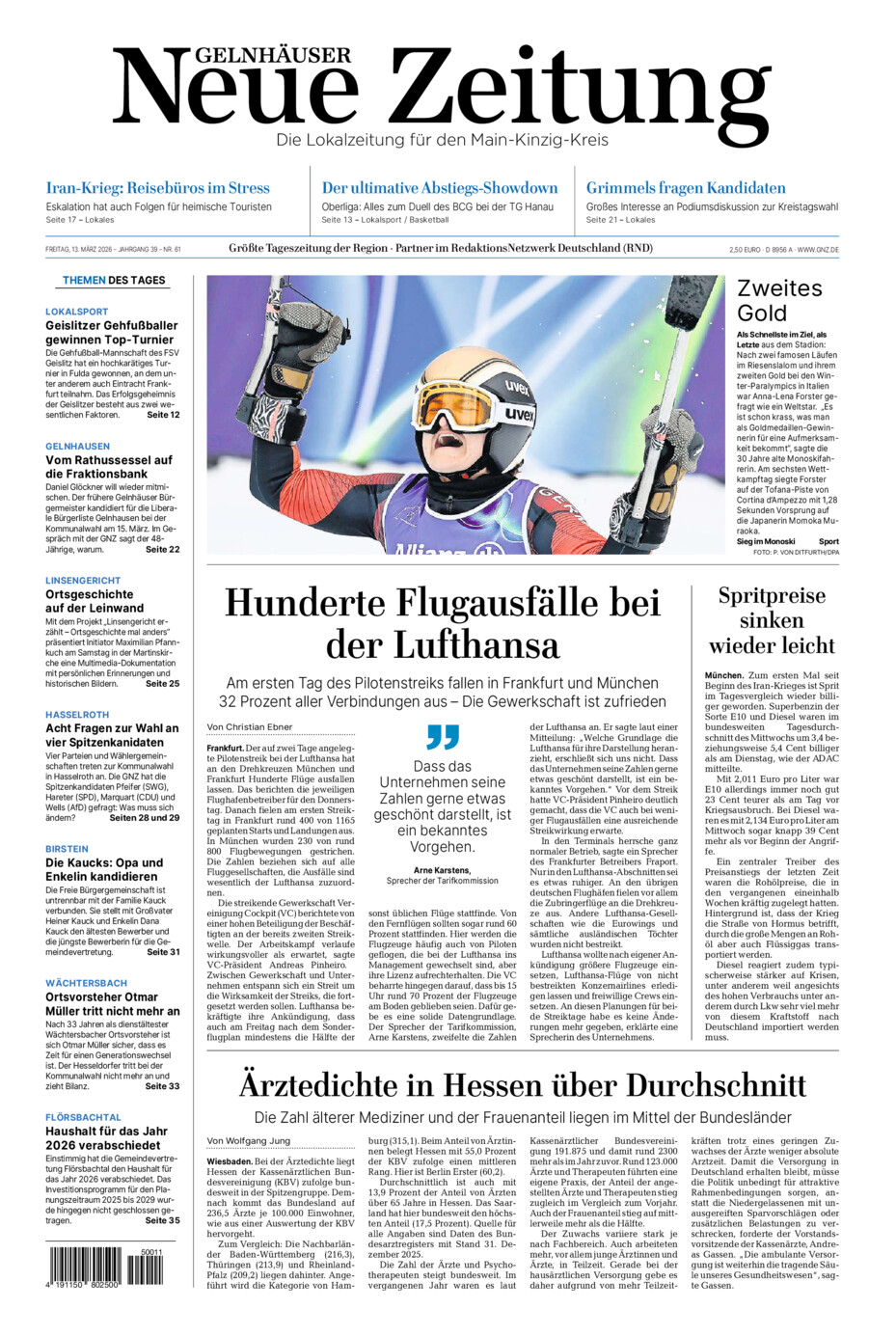Gelnhäuser Neue Zeitung vom Freitag, 13.03.2026