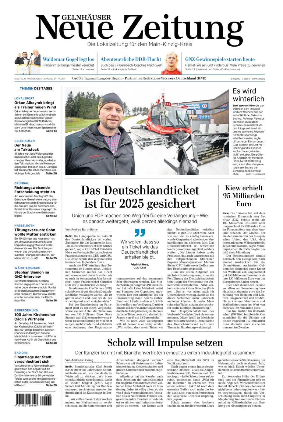 Gelnhäuser Neue Zeitung vom Samstag, 16.11.2024