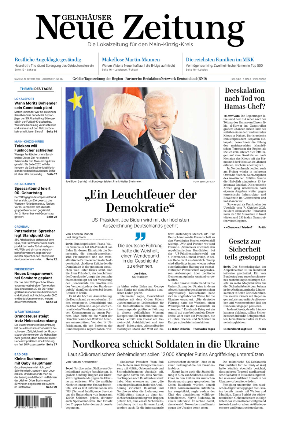 Gelnhäuser Neue Zeitung vom Samstag, 19.10.2024