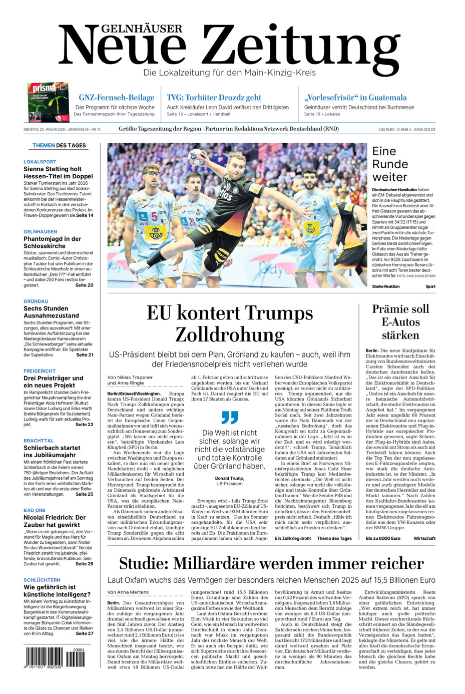 Gelnhäuser Neue Zeitung vom Dienstag, 20.01.2026