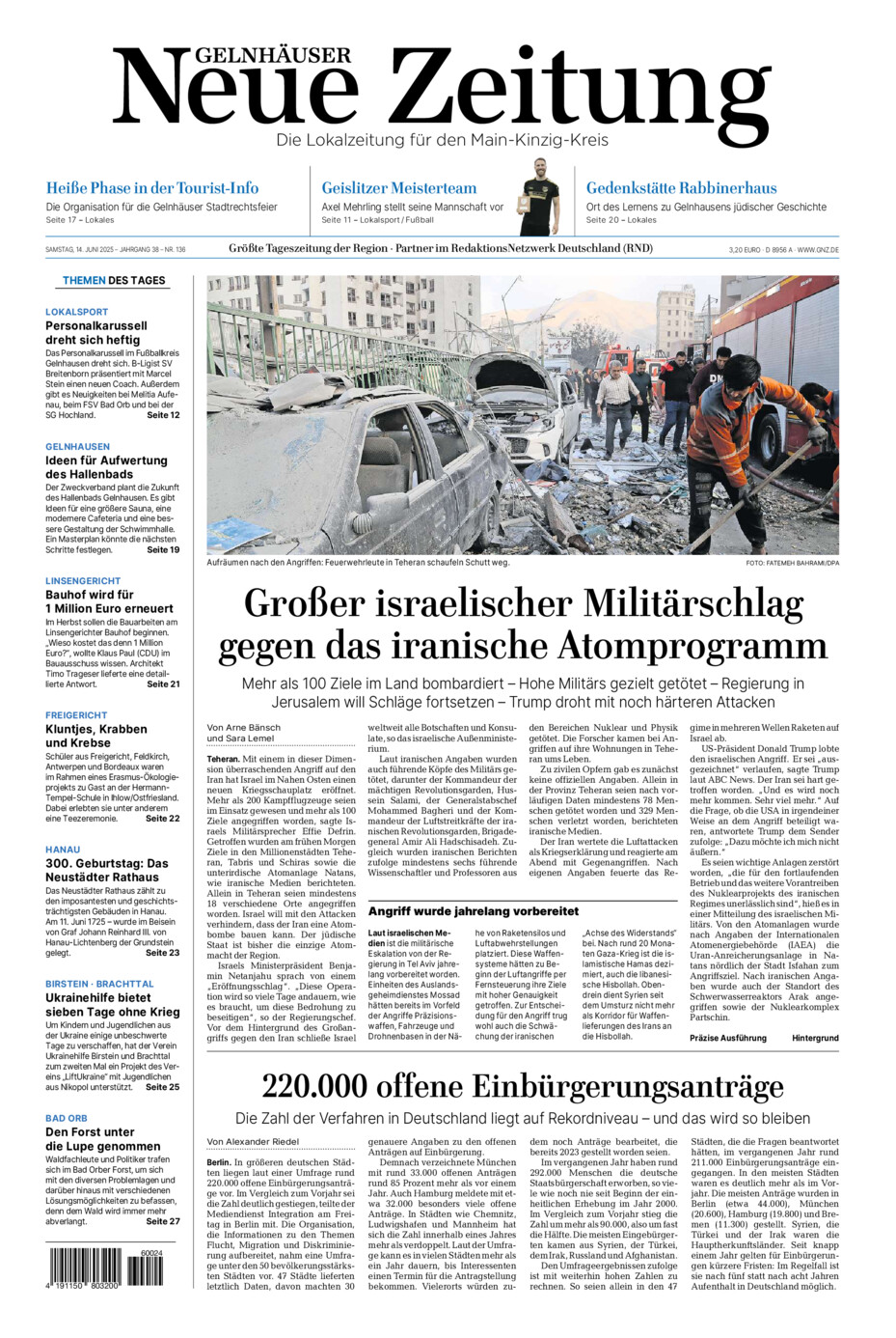 Gelnhäuser Neue Zeitung vom Samstag, 14.06.2025