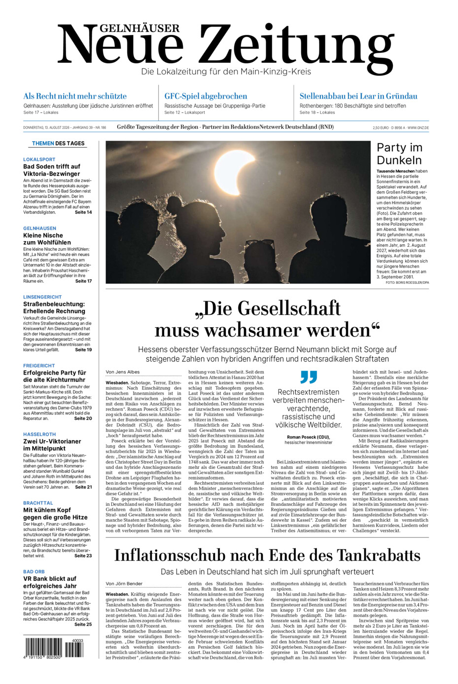 Gelnhäuser Neue Zeitung vom Donnerstag, 13.08.2026