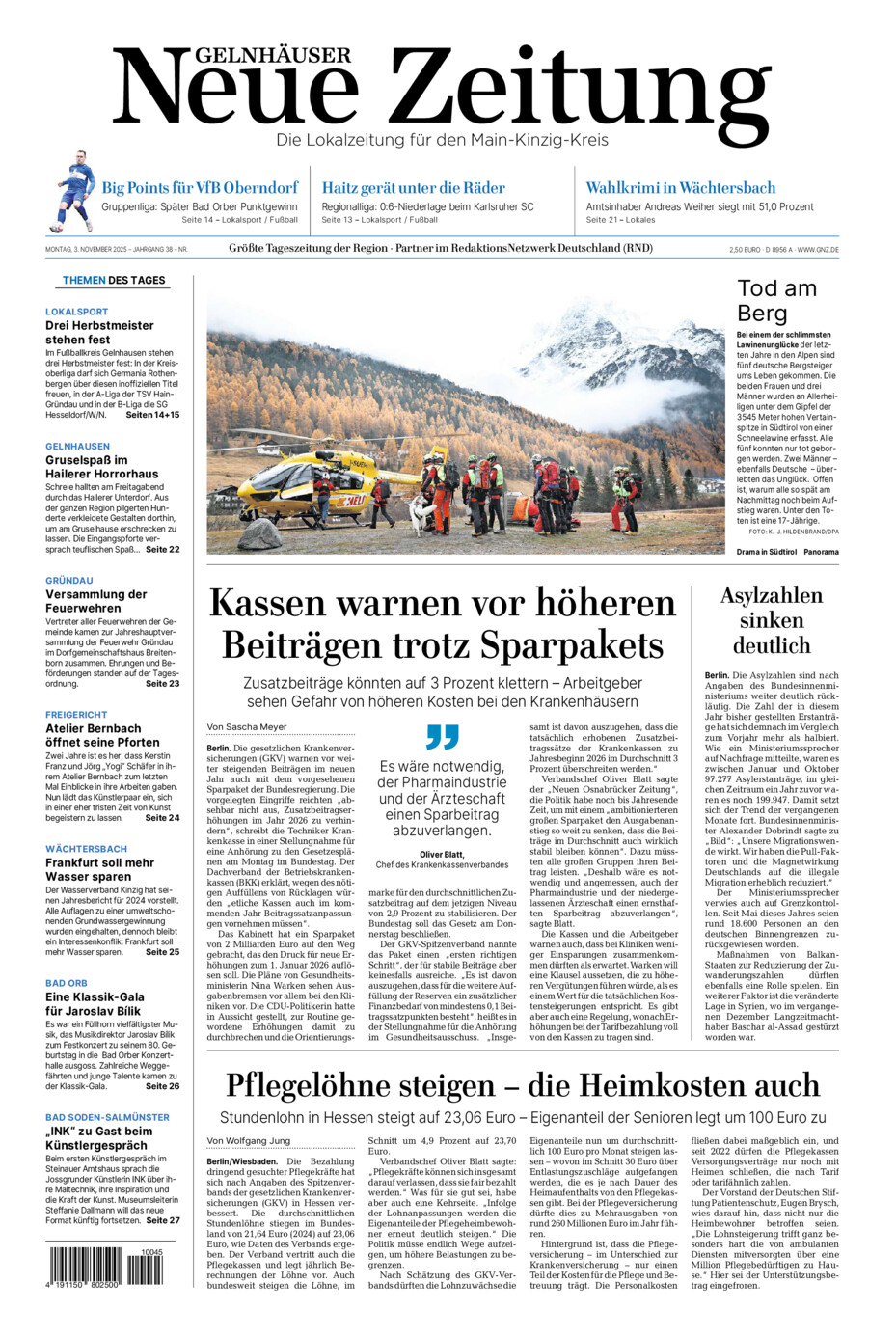 Gelnhäuser Neue Zeitung vom Montag, 03.11.2025