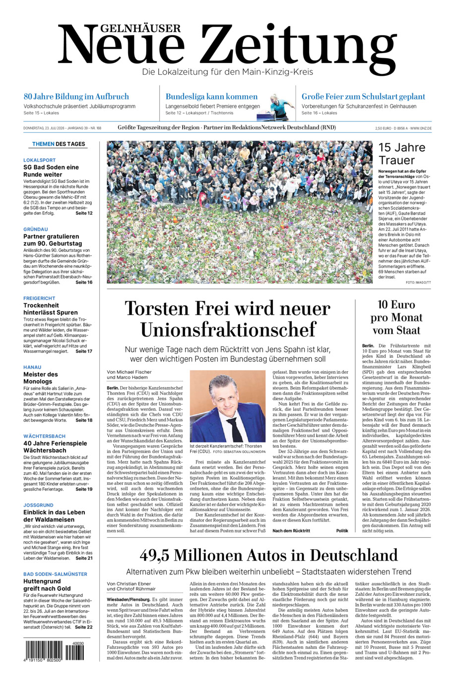 Gelnhäuser Neue Zeitung vom Donnerstag, 23.07.2026