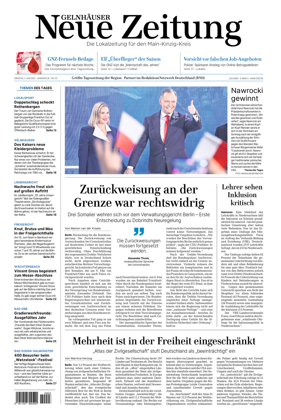 Gelnhäuser Neue Zeitung vom Dienstag, 03.06.2025