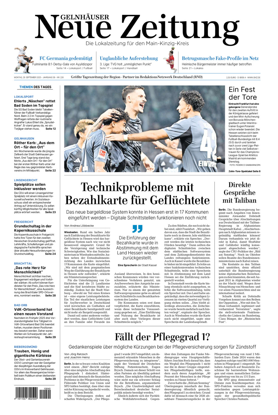 Gelnhäuser Neue Zeitung vom Montag, 29.09.2025