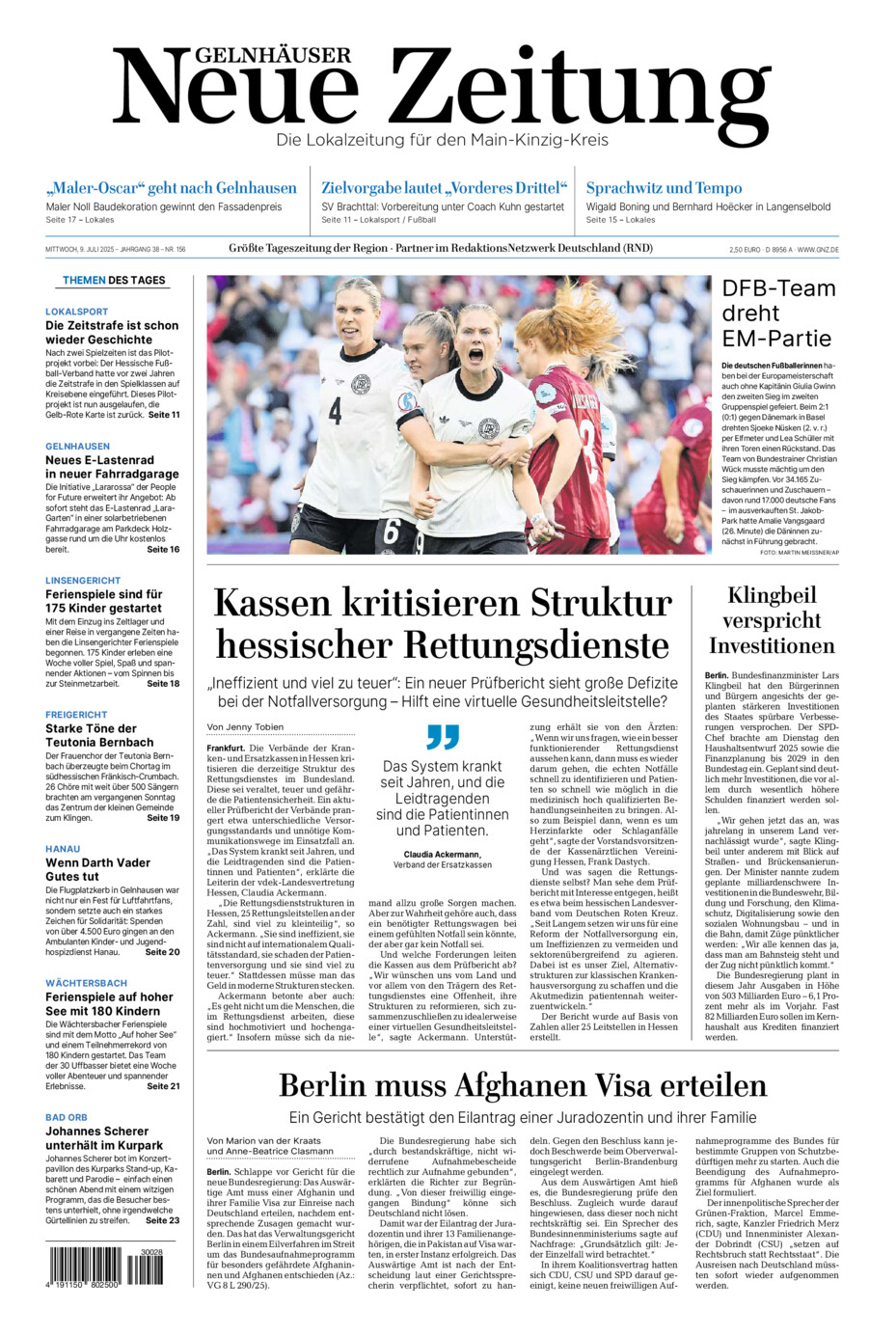 Gelnhäuser Neue Zeitung vom Mittwoch, 09.07.2025