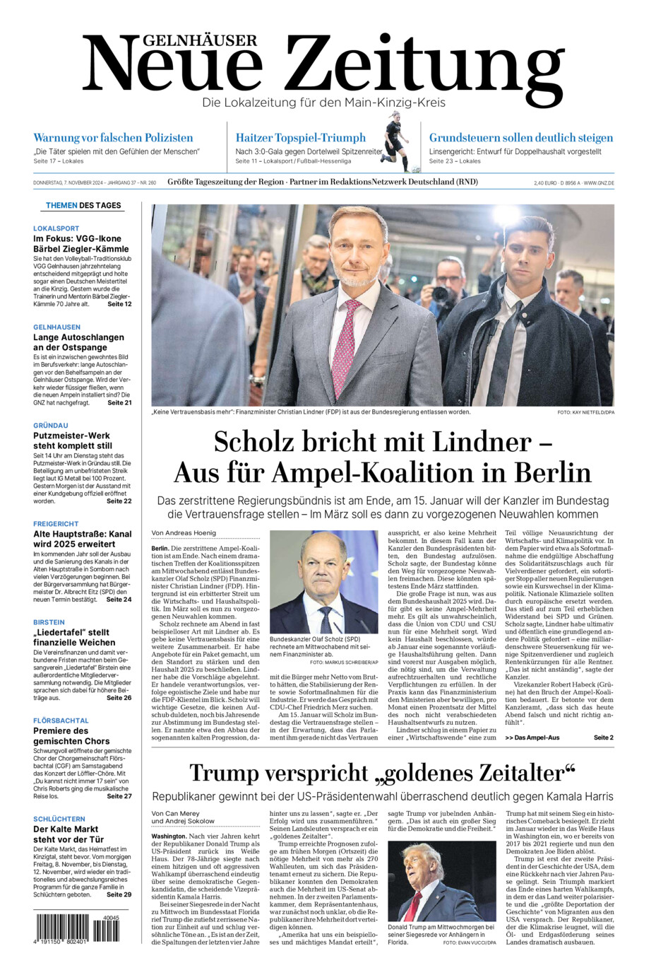 Gelnhäuser Neue Zeitung vom Donnerstag, 07.11.2024