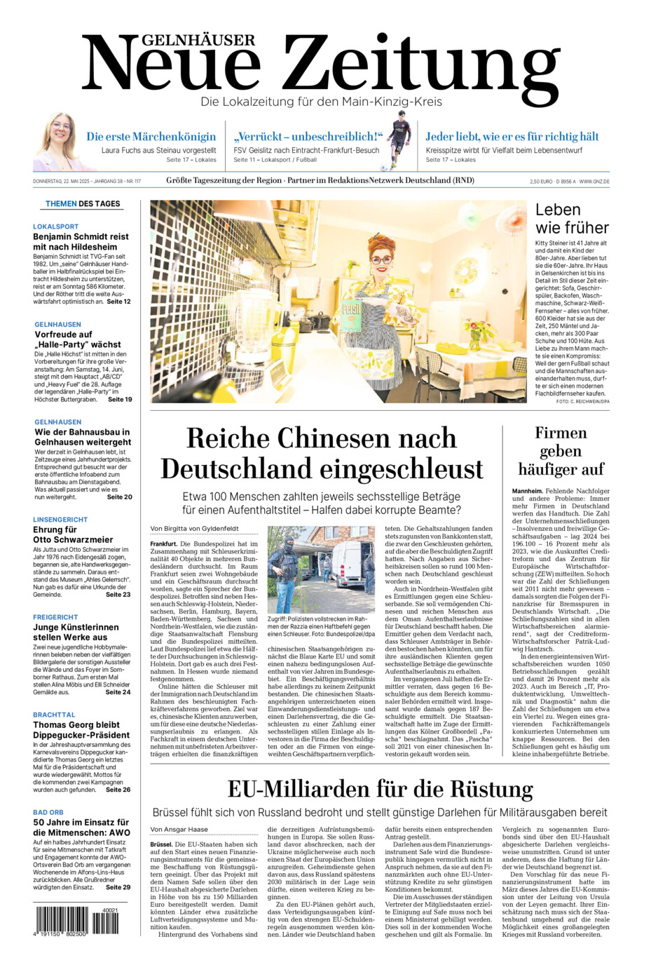 Gelnhäuser Neue Zeitung vom Donnerstag, 22.05.2025