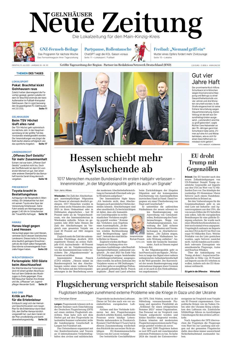 Gelnhäuser Neue Zeitung vom Dienstag, 15.07.2025