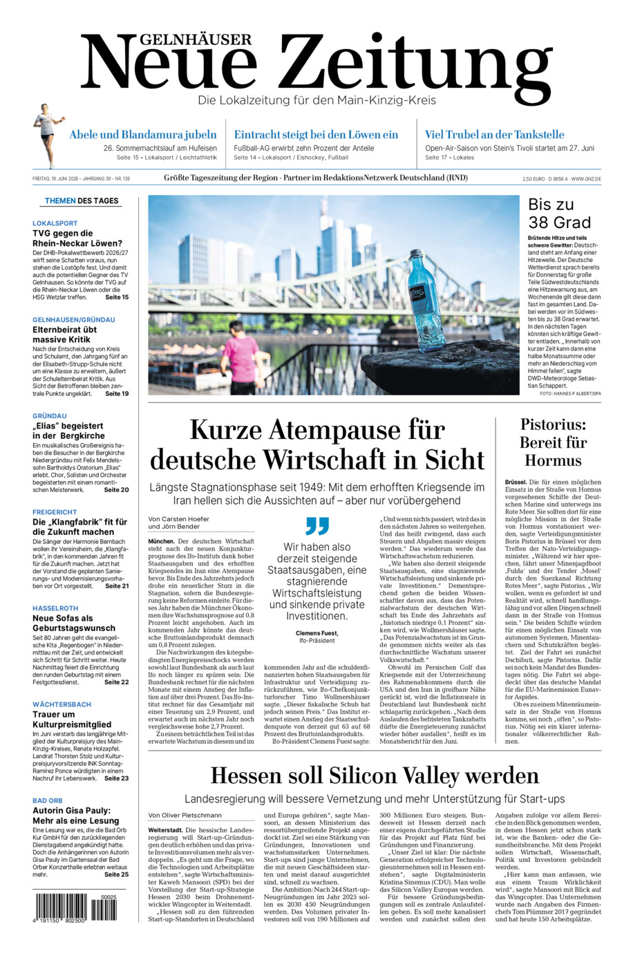 Gelnhäuser Neue Zeitung vom Freitag, 19.06.2026