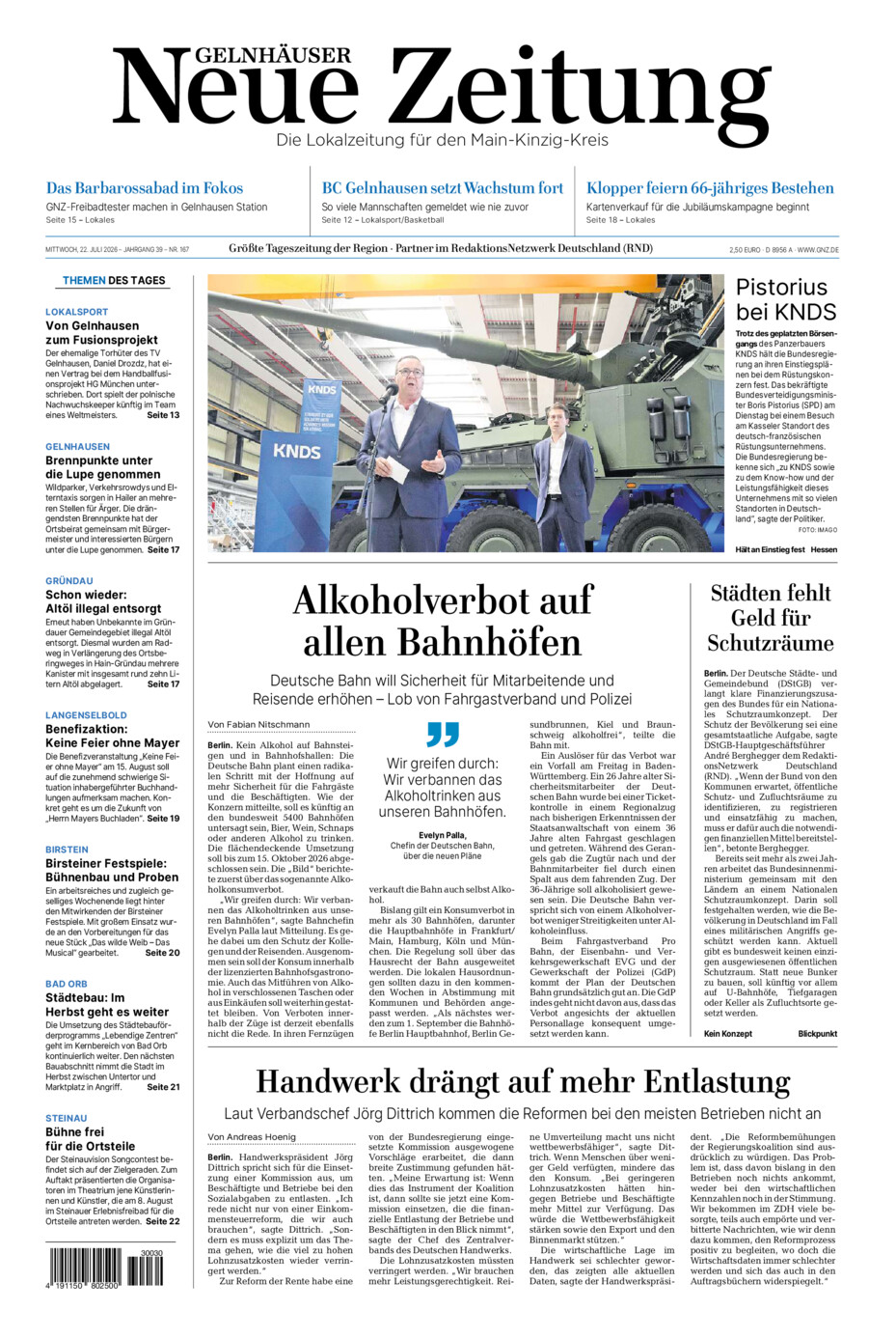 Gelnhäuser Neue Zeitung vom Mittwoch, 22.07.2026