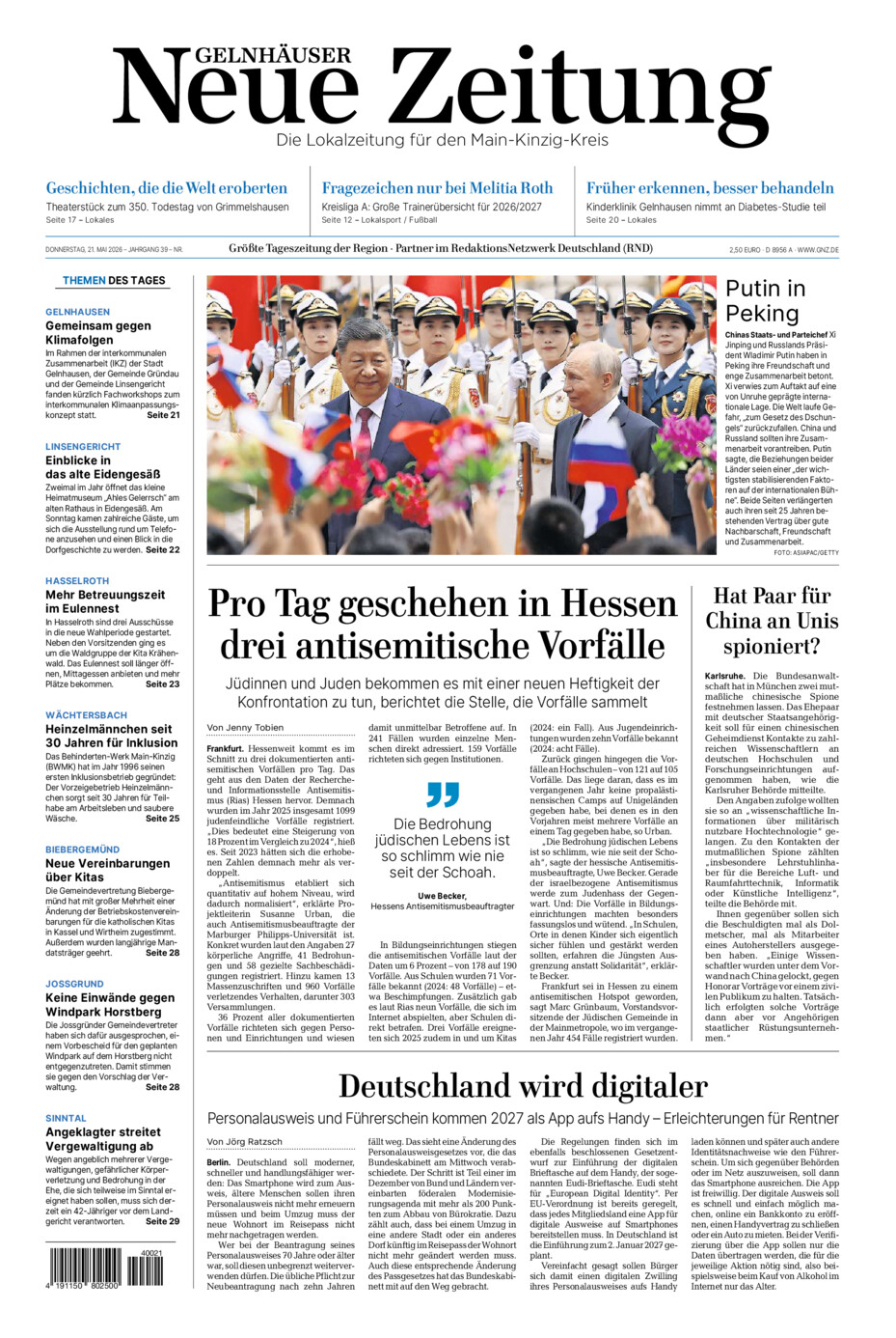 Gelnhäuser Neue Zeitung vom Donnerstag, 21.05.2026