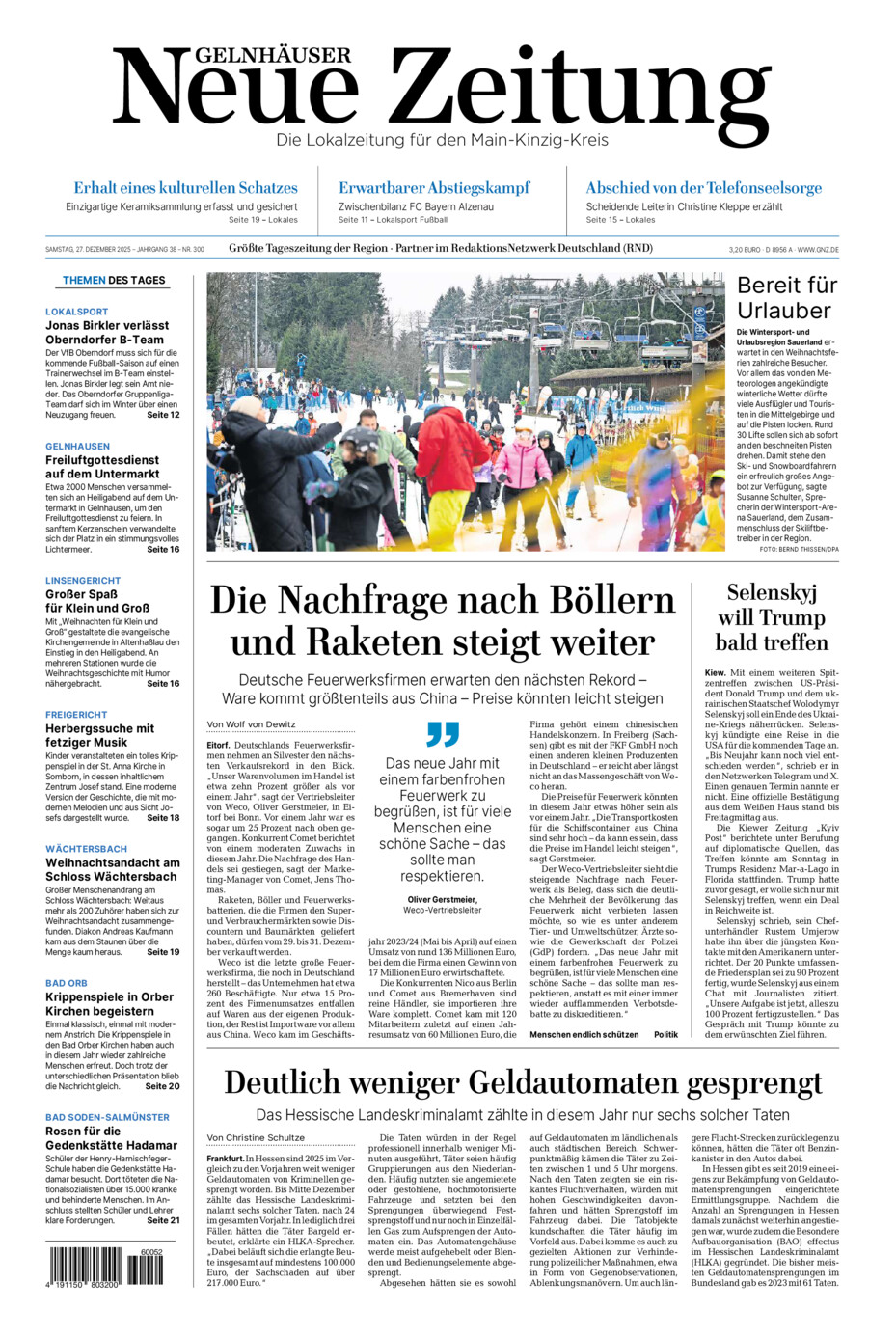 Gelnhäuser Neue Zeitung vom Samstag, 27.12.2025