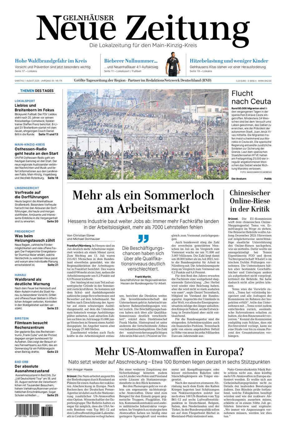 Gelnhäuser Neue Zeitung vom Samstag, 01.08.2026