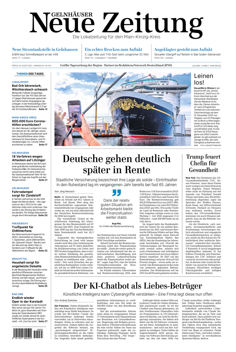 Gelnhäuser Neue Zeitung vom Freitag, 29.08.2025
