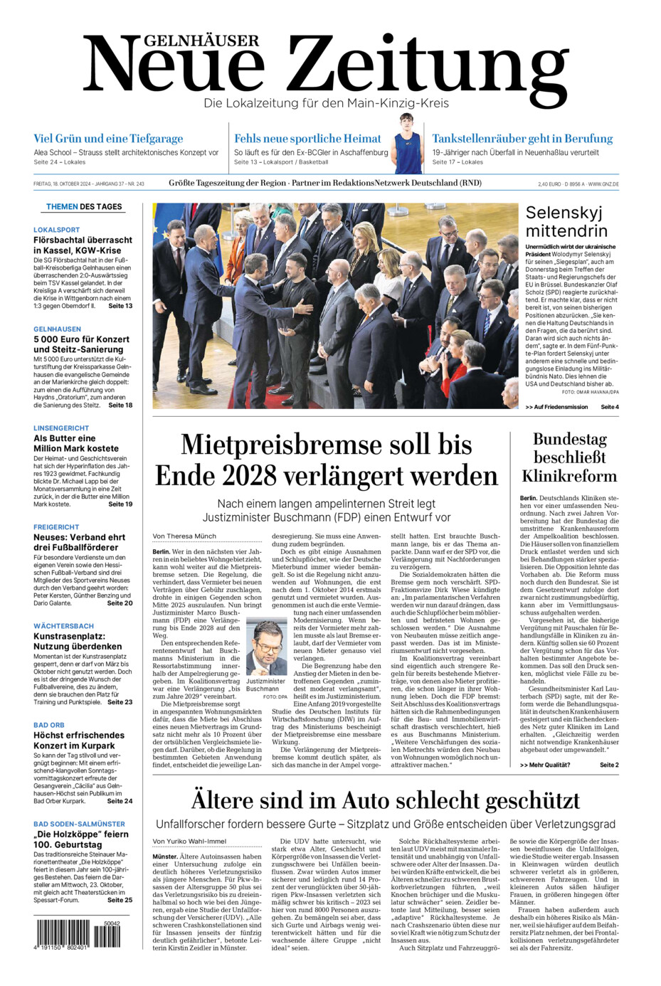 Gelnhäuser Neue Zeitung vom Freitag, 18.10.2024