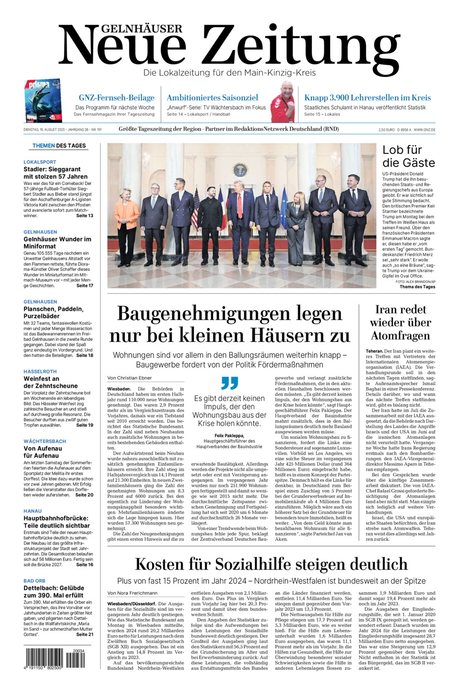 Gelnhäuser Neue Zeitung vom Dienstag, 19.08.2025