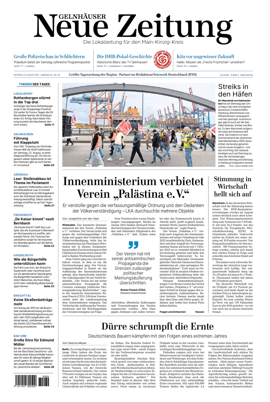 Gelnhäuser Neue Zeitung vom Mittwoch, 19.08.2026