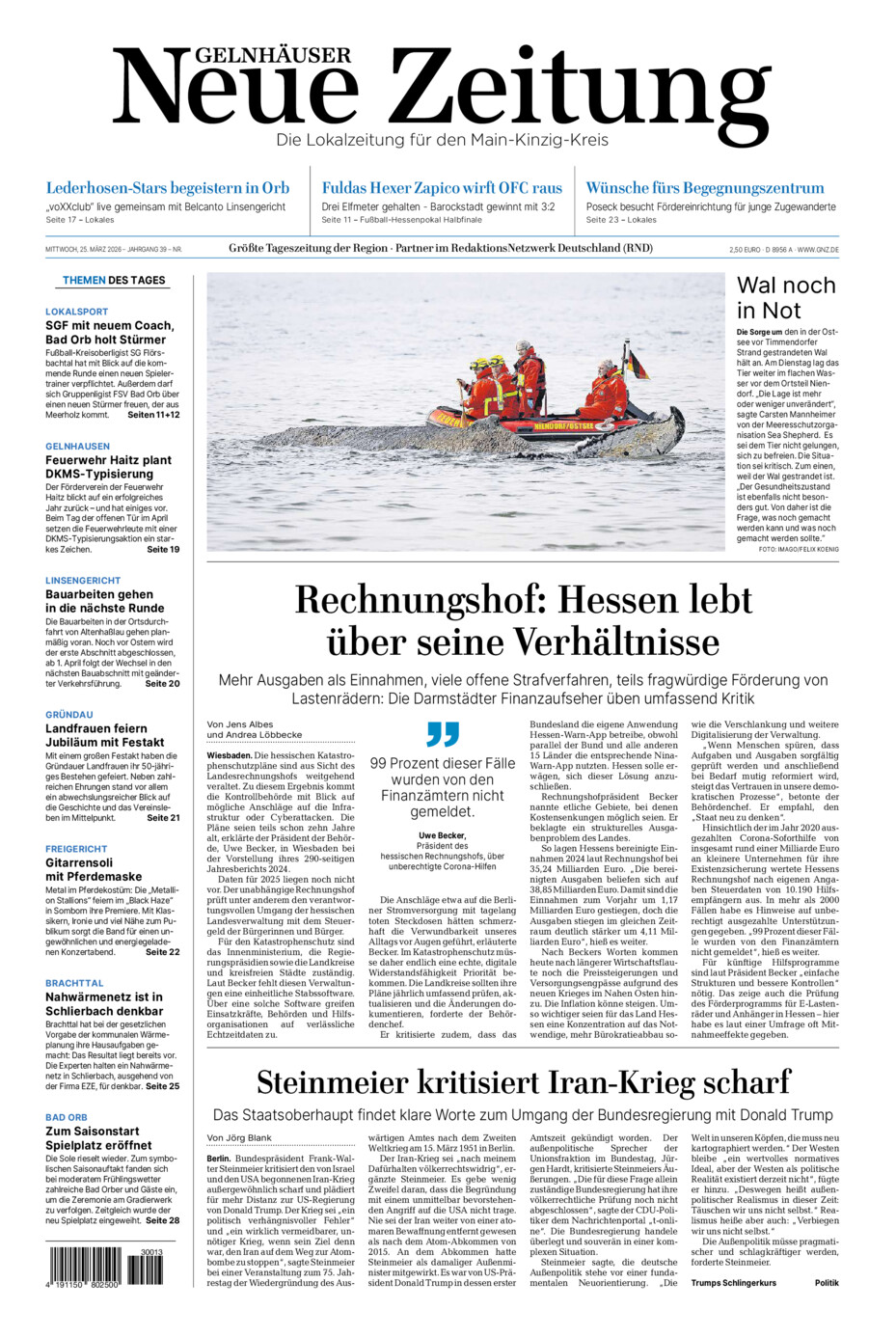 Gelnhäuser Neue Zeitung vom Mittwoch, 25.03.2026