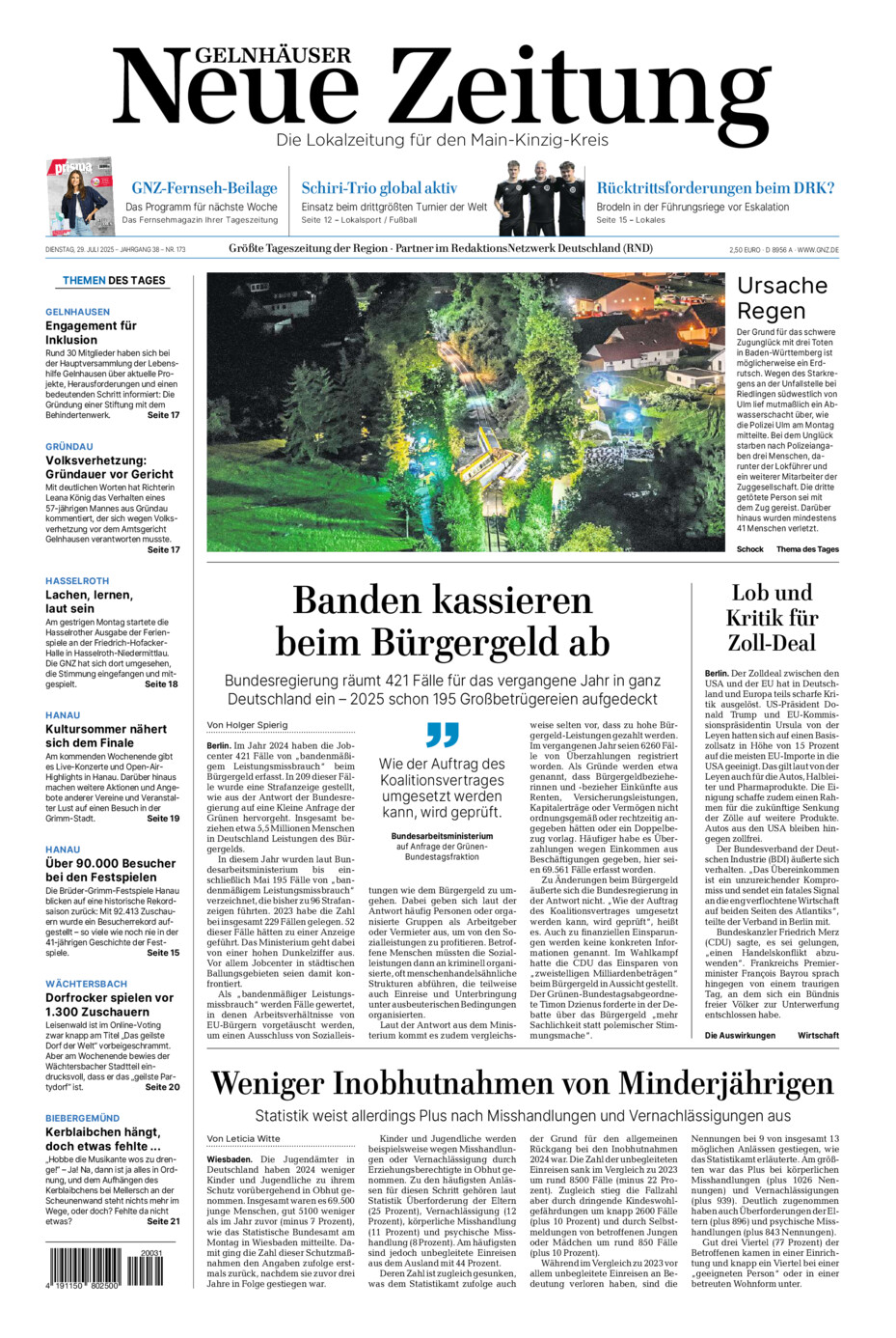 Gelnhäuser Neue Zeitung vom Dienstag, 29.07.2025