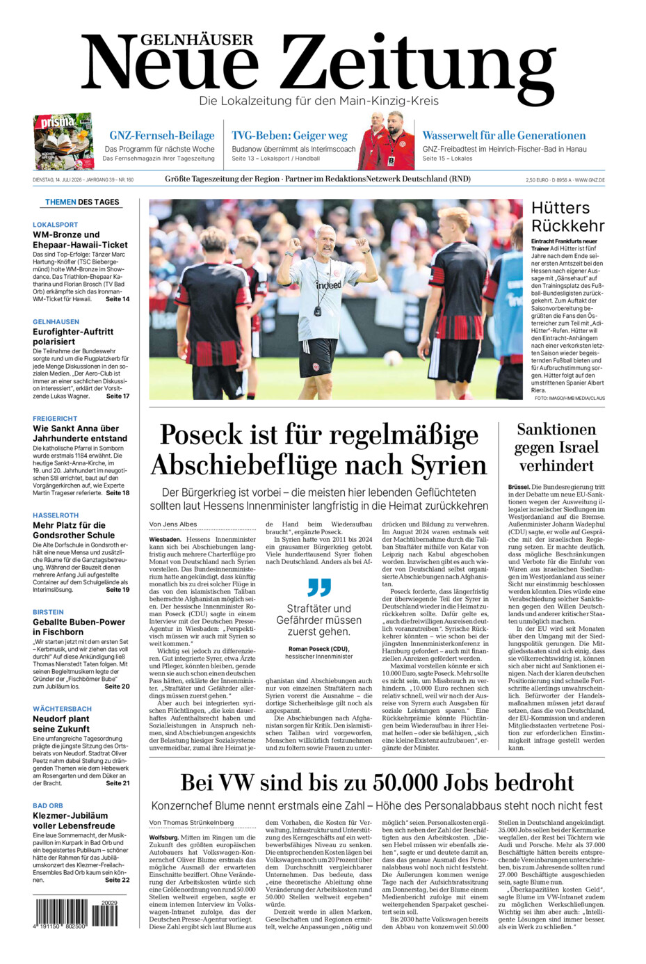 Gelnhäuser Neue Zeitung vom Dienstag, 14.07.2026