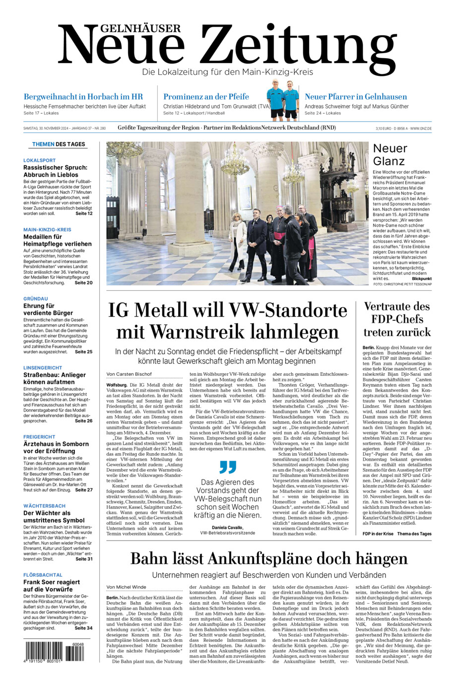 Gelnhäuser Neue Zeitung vom Samstag, 30.11.2024