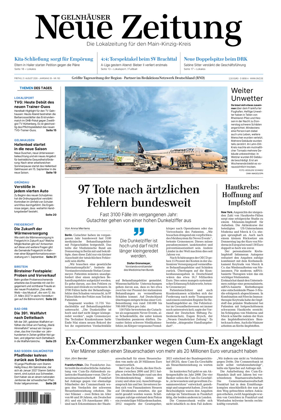 Gelnhäuser Neue Zeitung vom Freitag, 21.08.2026