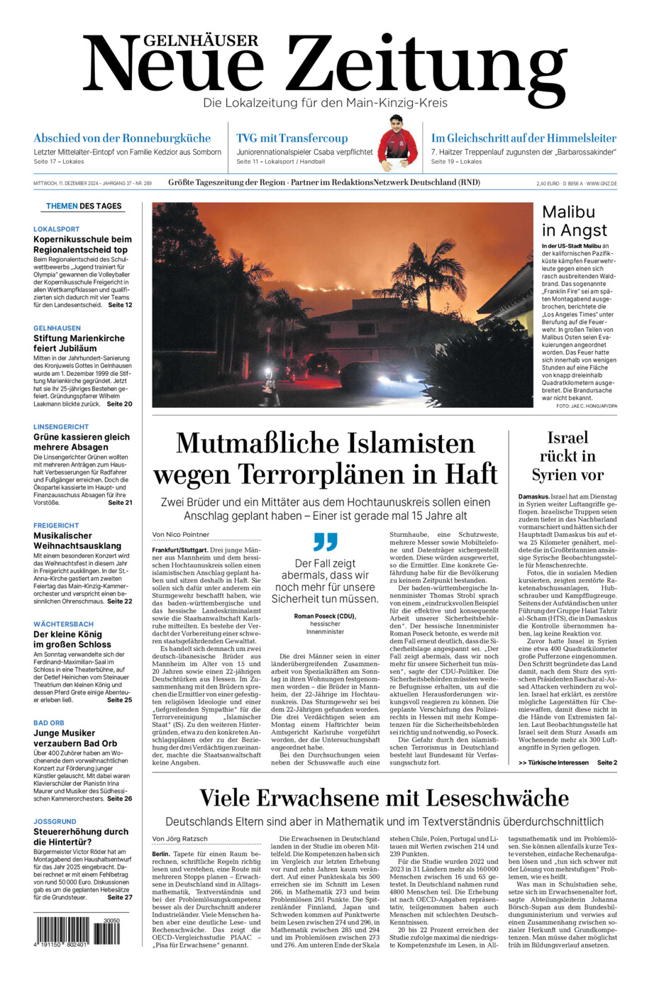 Gelnhäuser Neue Zeitung vom Mittwoch, 11.12.2024