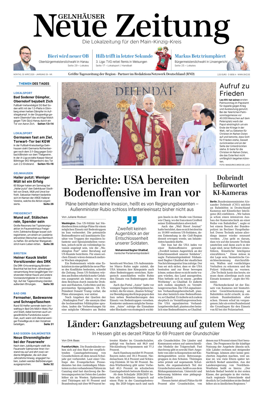 Gelnhäuser Neue Zeitung vom Montag, 30.03.2026