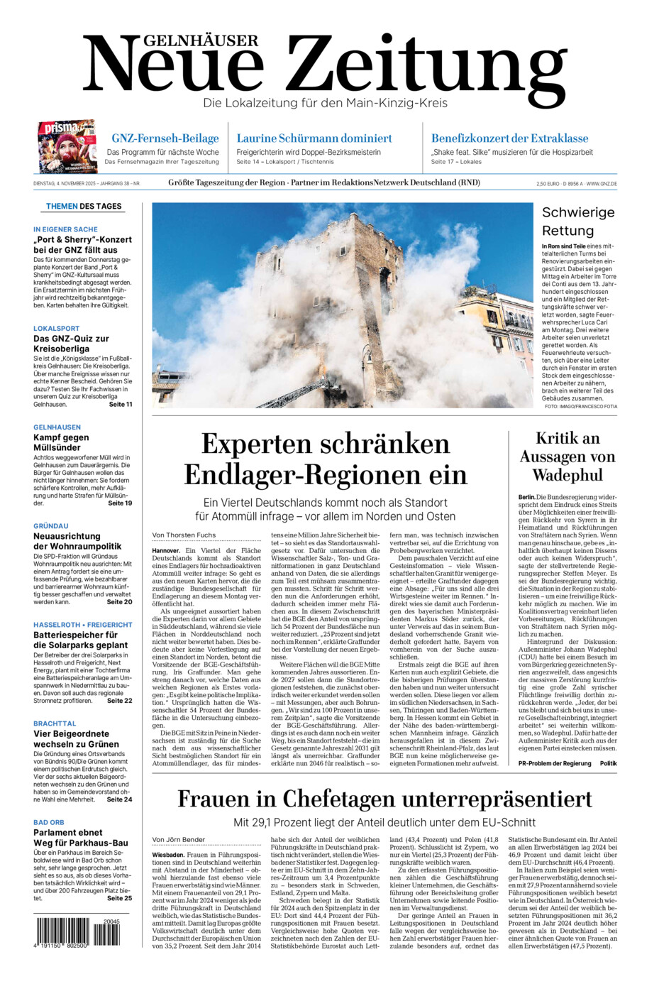 Gelnhäuser Neue Zeitung vom Dienstag, 04.11.2025