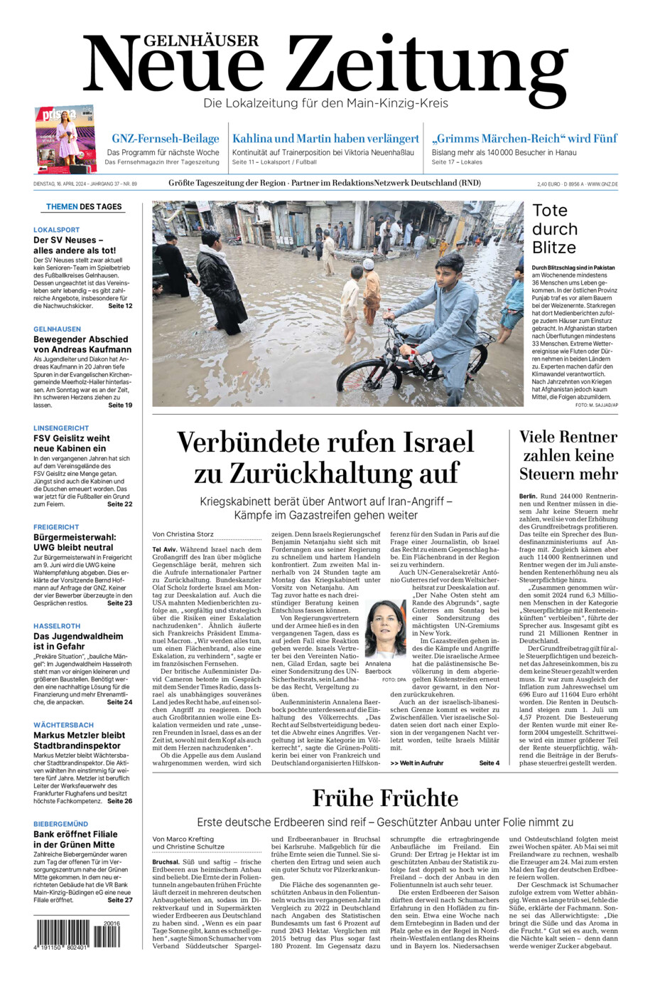 Gelnhäuser Neue Zeitung vom Dienstag, 16.04.2024