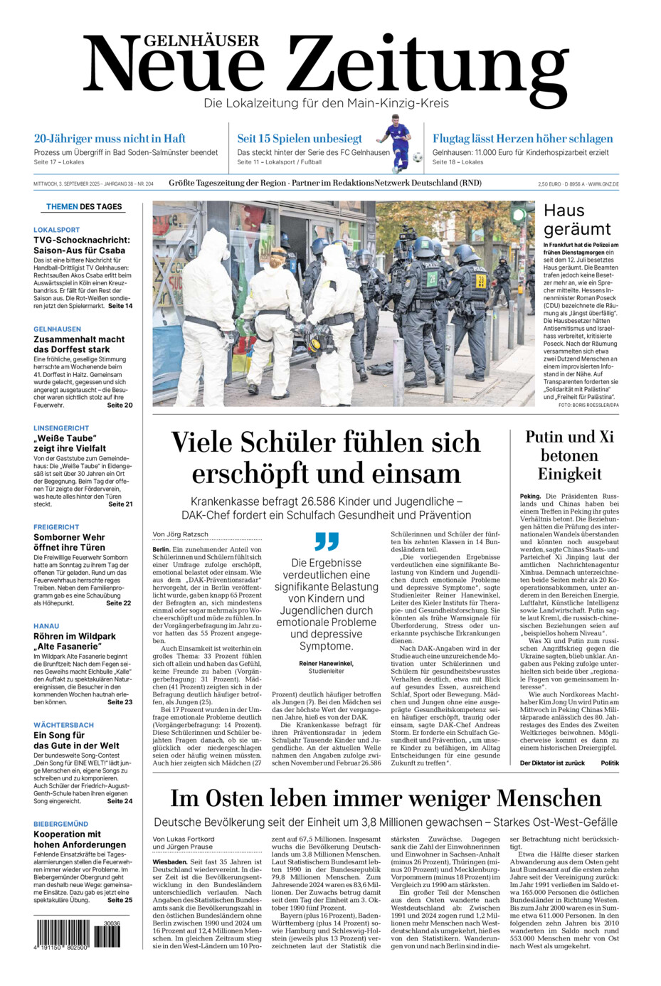 Gelnhäuser Neue Zeitung vom Mittwoch, 03.09.2025