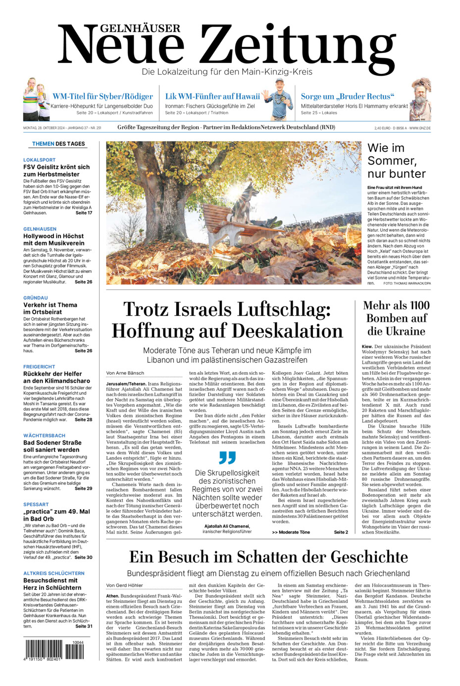 Gelnhäuser Neue Zeitung vom Montag, 28.10.2024