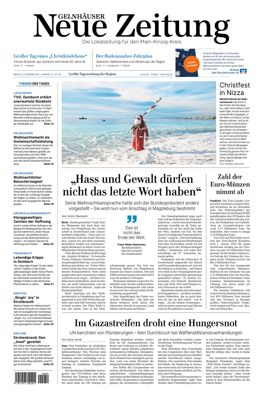 Gelnhäuser Neue Zeitung vom Dienstag, 24.12.2024