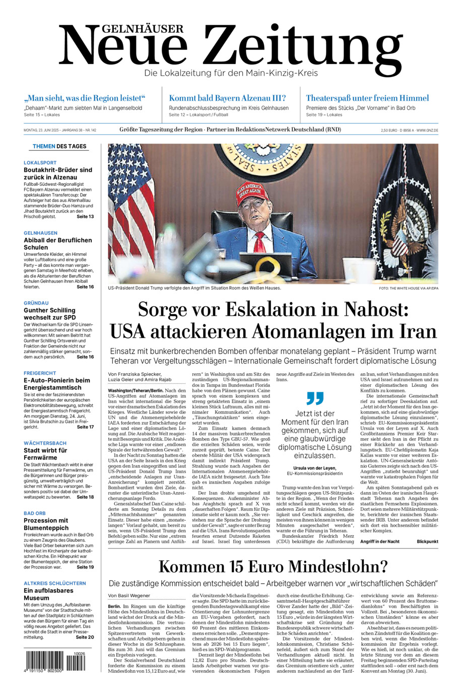 Gelnhäuser Neue Zeitung vom Montag, 23.06.2025