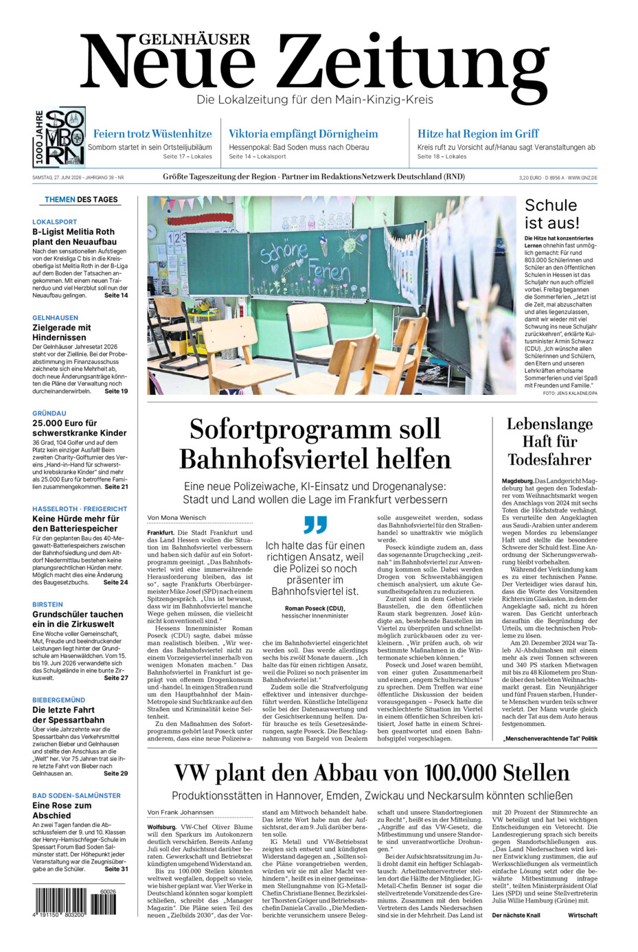 Gelnhäuser Neue Zeitung vom Samstag, 27.06.2026