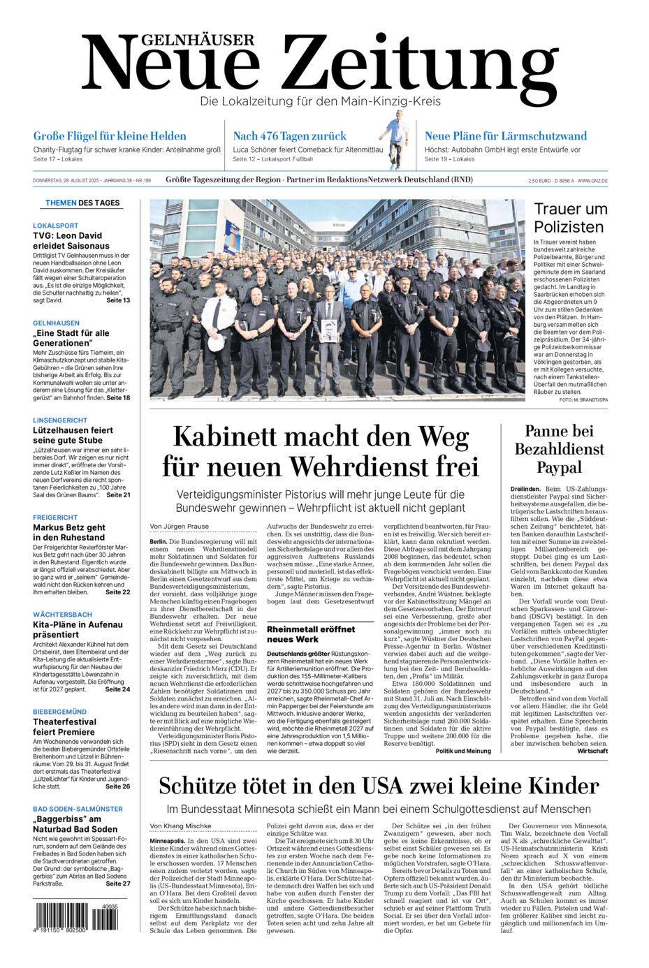 Gelnhäuser Neue Zeitung vom Donnerstag, 28.08.2025