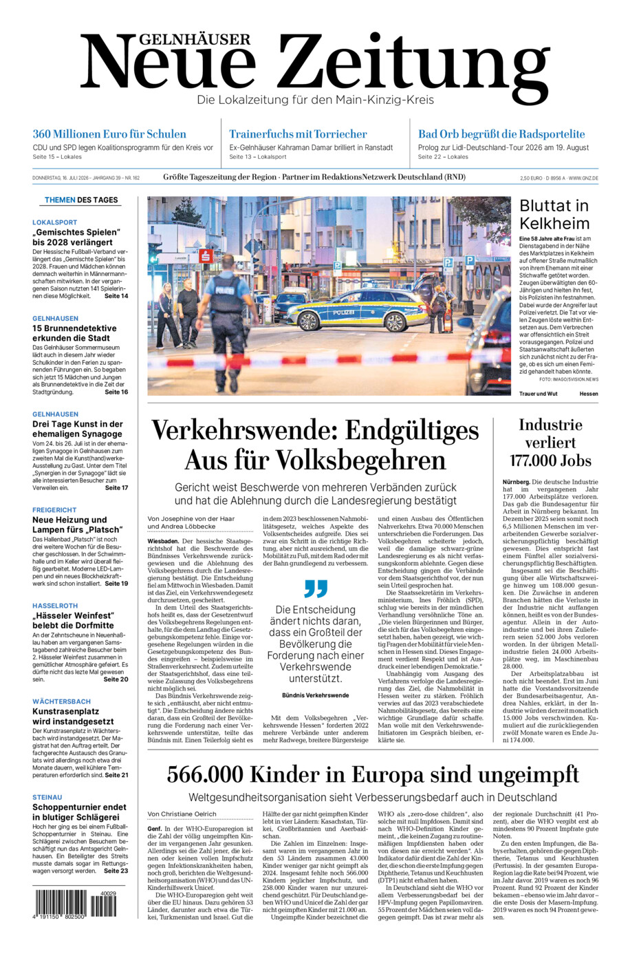 Gelnhäuser Neue Zeitung vom Donnerstag, 16.07.2026