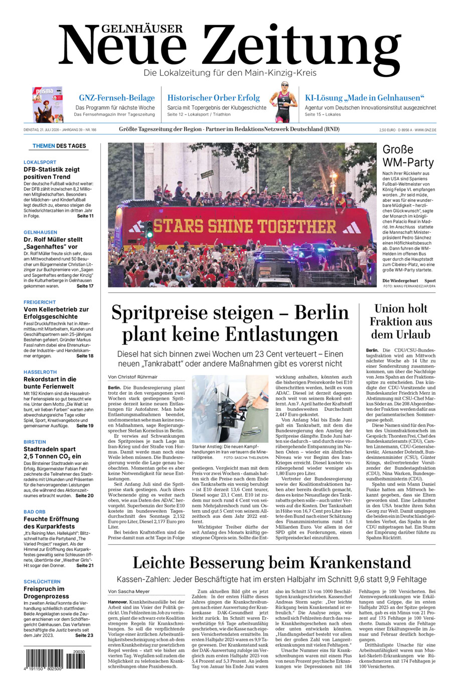 Gelnhäuser Neue Zeitung vom Dienstag, 21.07.2026