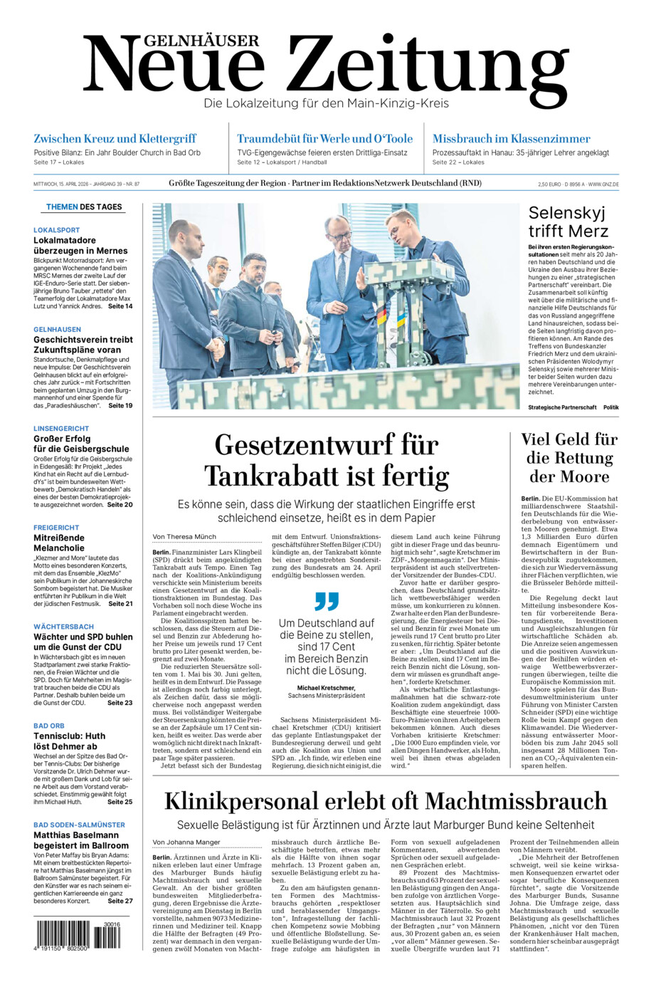 Gelnhäuser Neue Zeitung vom Mittwoch, 15.04.2026