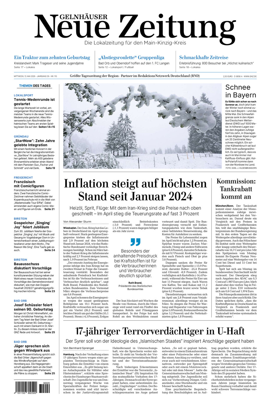 Gelnhäuser Neue Zeitung vom Mittwoch, 13.05.2026