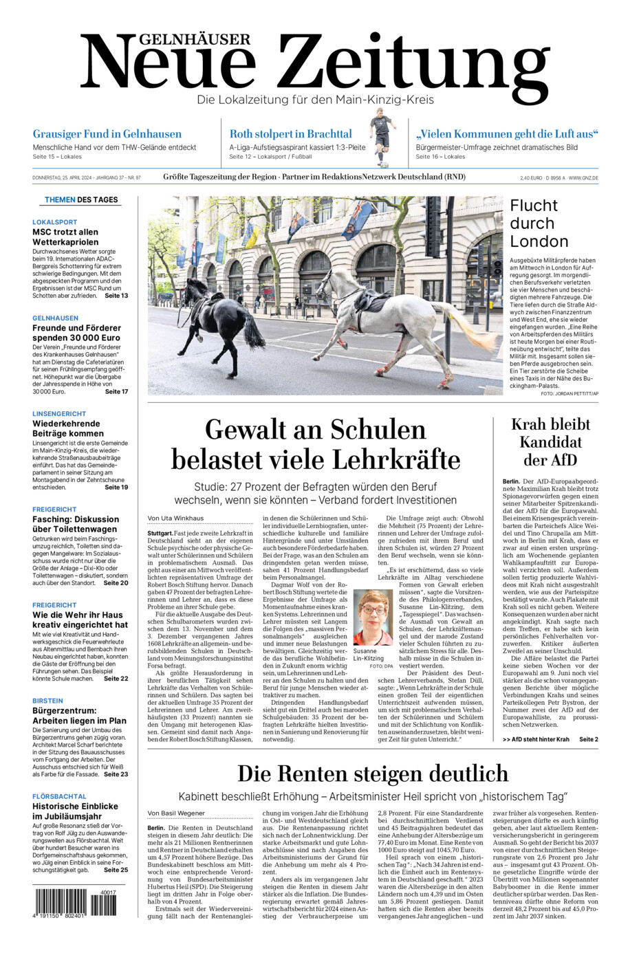 Gelnhäuser Neue Zeitung vom Donnerstag, 25.04.2024