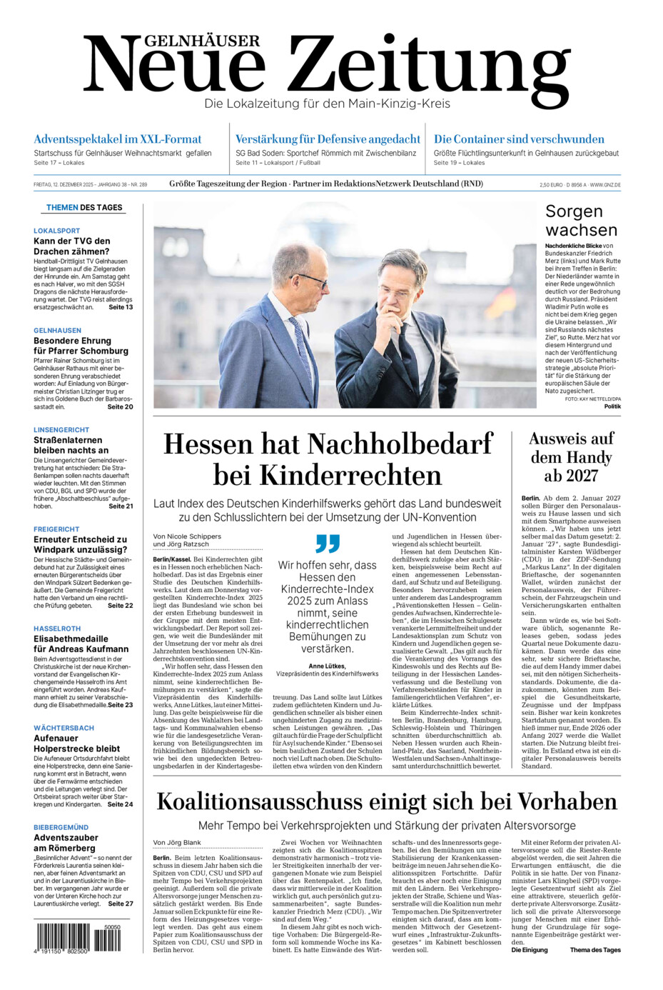 Gelnhäuser Neue Zeitung vom Freitag, 12.12.2025