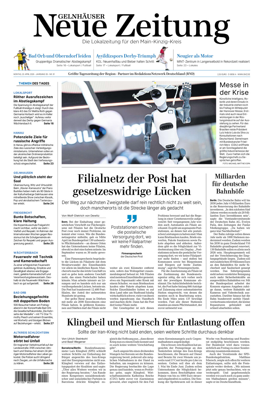 Gelnhäuser Neue Zeitung vom Montag, 20.04.2026