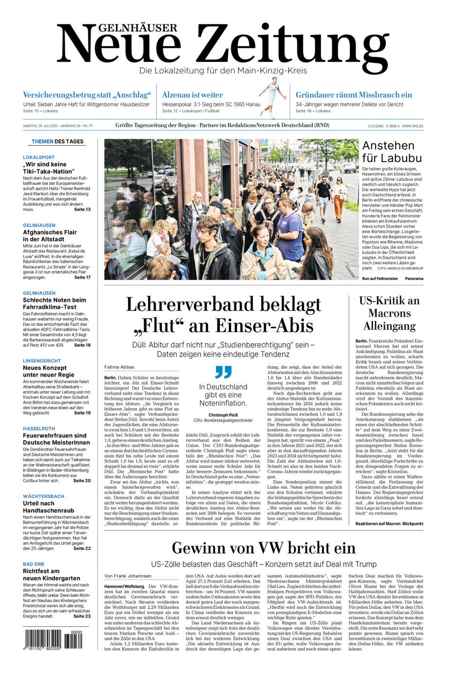 Gelnhäuser Neue Zeitung vom Samstag, 26.07.2025