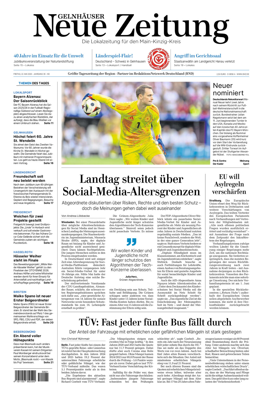 Gelnhäuser Neue Zeitung vom Freitag, 22.05.2026