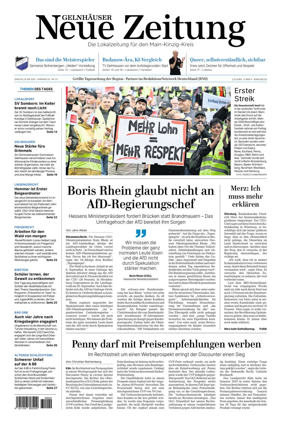 Gelnhäuser Neue Zeitung vom Samstag, 16.05.2026
